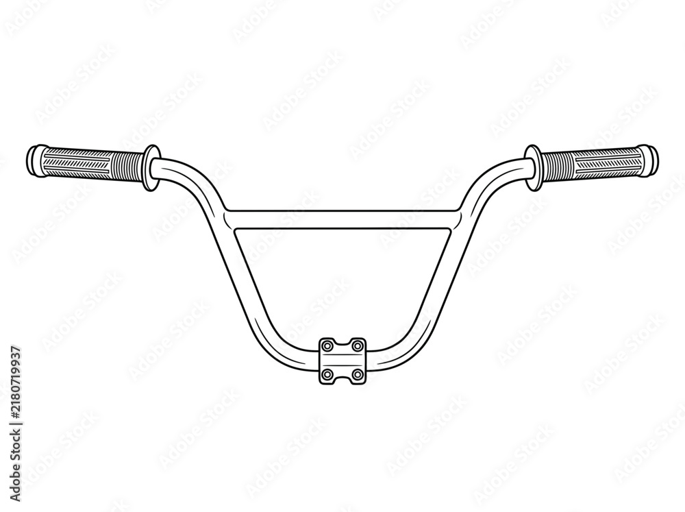 Obraz premium Line art drawing of BMX bicycle handlebars with grips and a stem, viewed from the front on a white background.