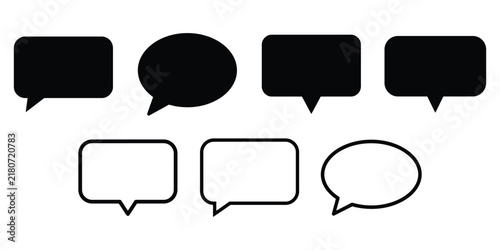 Black and white speech bubble set chat