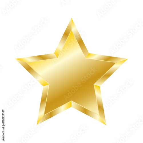 Golden star illustration. Shiny metallic gold star icon with bevel edges isolated on white background