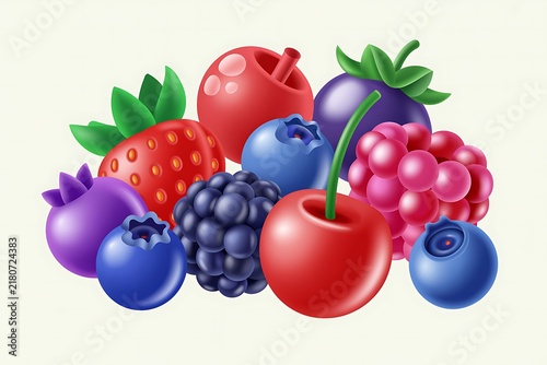 3D Cartoonish Berries Collection Isolated on White Background