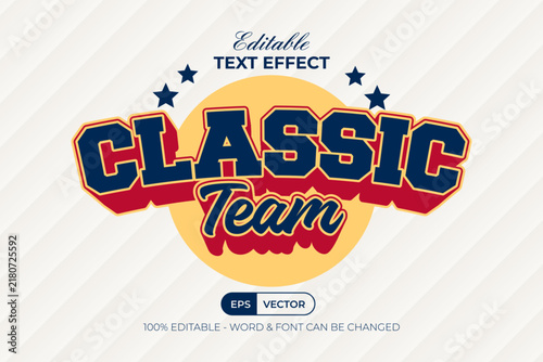 Editable Classic Varsity Text Effect Sport Team 3D Style.