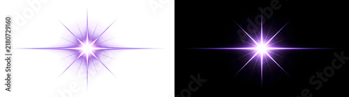 Quadro su tela Sparkle vivid purple star light flare radiates sharp beams with tiny glowing par