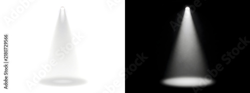 Spotlight clean minimal white spotlight cone shines straight down onto dark floor with soft edges for design PNG, Transparent and Black Background Versions for editing