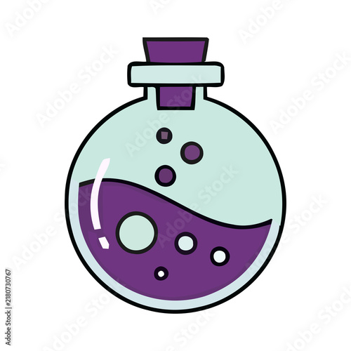 Bild auf Leinwand Mysterious Purple Magic Potion Flask with Bubbles Illustration