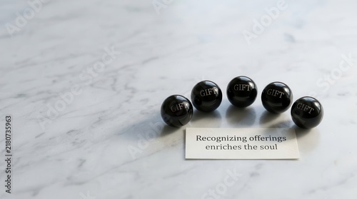 Tapety artystyczne Black gift balls on marble with recognition quote