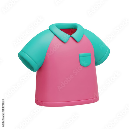 Pink and teal polo shirt with a pocket for casual summer fashion clothing style isolated on white background