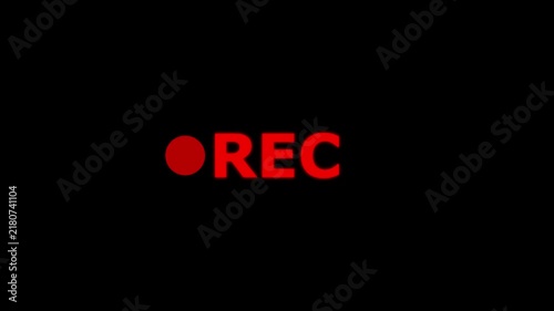REC animation, camera rec animation, video record icon on black background. 4k video