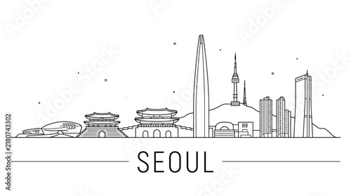 Seoul city skyline minimalist line art vector