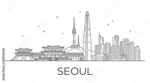 Seoul city skyline line art vector illustration