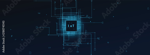 Abstract Digital Chip Illustration Representing Network Connectivity and Modern Internet of Things Technology Integration