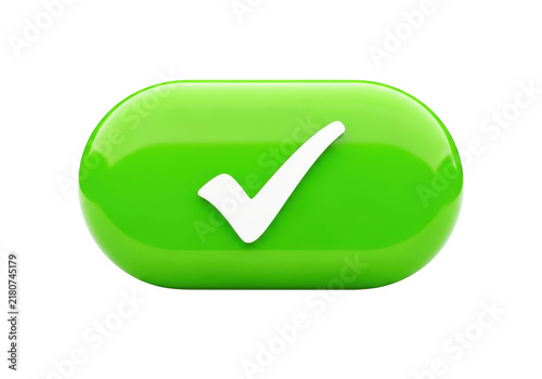 Glossy green checkmark button icon representing confirmation, success, and approval for user interfaces.