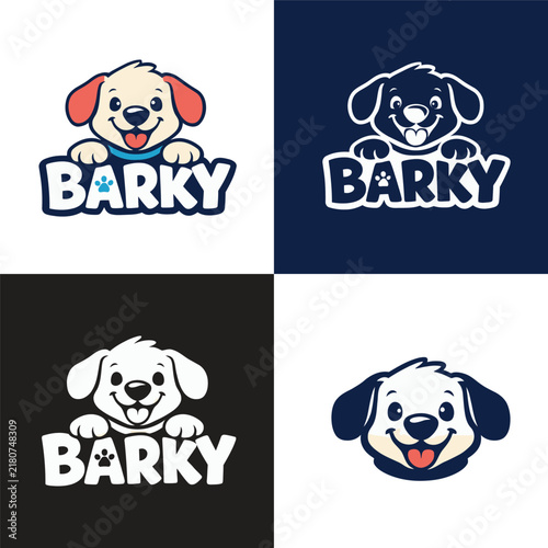 Barky cute dog puppy logo design variations vector