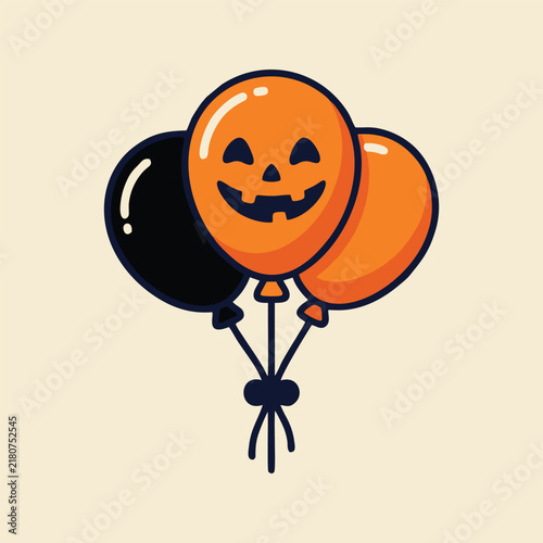 Halloween Pumpkin Balloons Bunch Cartoon Vector Illustration