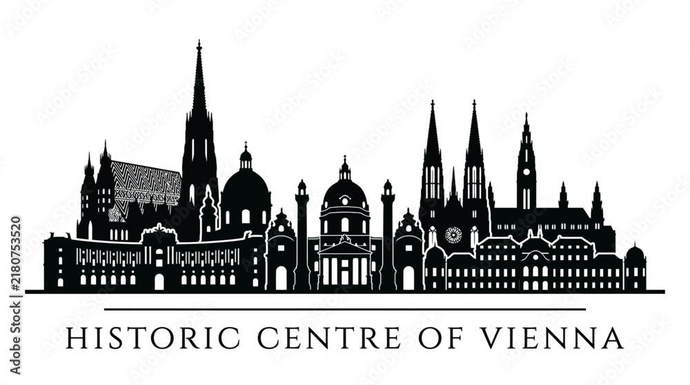 Fototapeta premium Historic Vienna city skyline and cathedral silhouette.