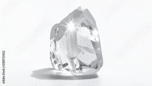 Large Sparkling Raw Diamond Crystal Isolated on White Background
