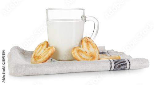 Fotografie Fresh milk in glass cup and cookies isolated on white