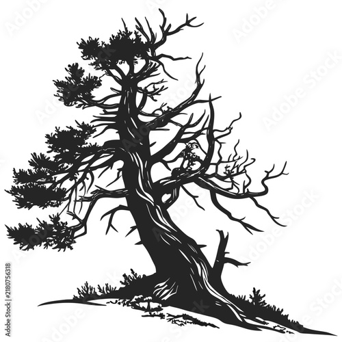 Bristlecone pine twisted gnarled trunk silhouette