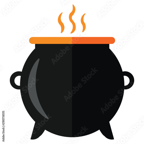 Minimalist Witch Cauldron with Orange Steam Vector Illustration