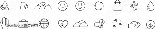 Set of various icons in trendy line style. Editable stroke Icons collection. Business, ecommerce, finance, eco and adaptability icon. Vector illustration