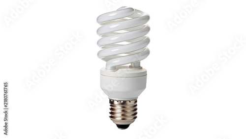 White energy saving spiral fluorescent light bulb isolated electrical hardware equipment