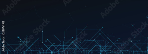 Abstract Digital Network Background Featuring Interconnected Glowing Blue Data Lines and Geometric Nodes in a Futuristic Technological Concept