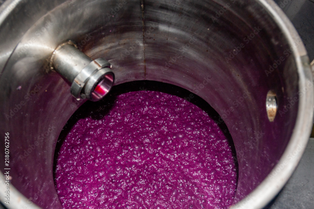 Obraz premium Grape must fermenting in stainless steel tank at winery
