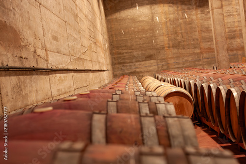 Принти на полотні La rioja winery cellar storing aging wine barrels