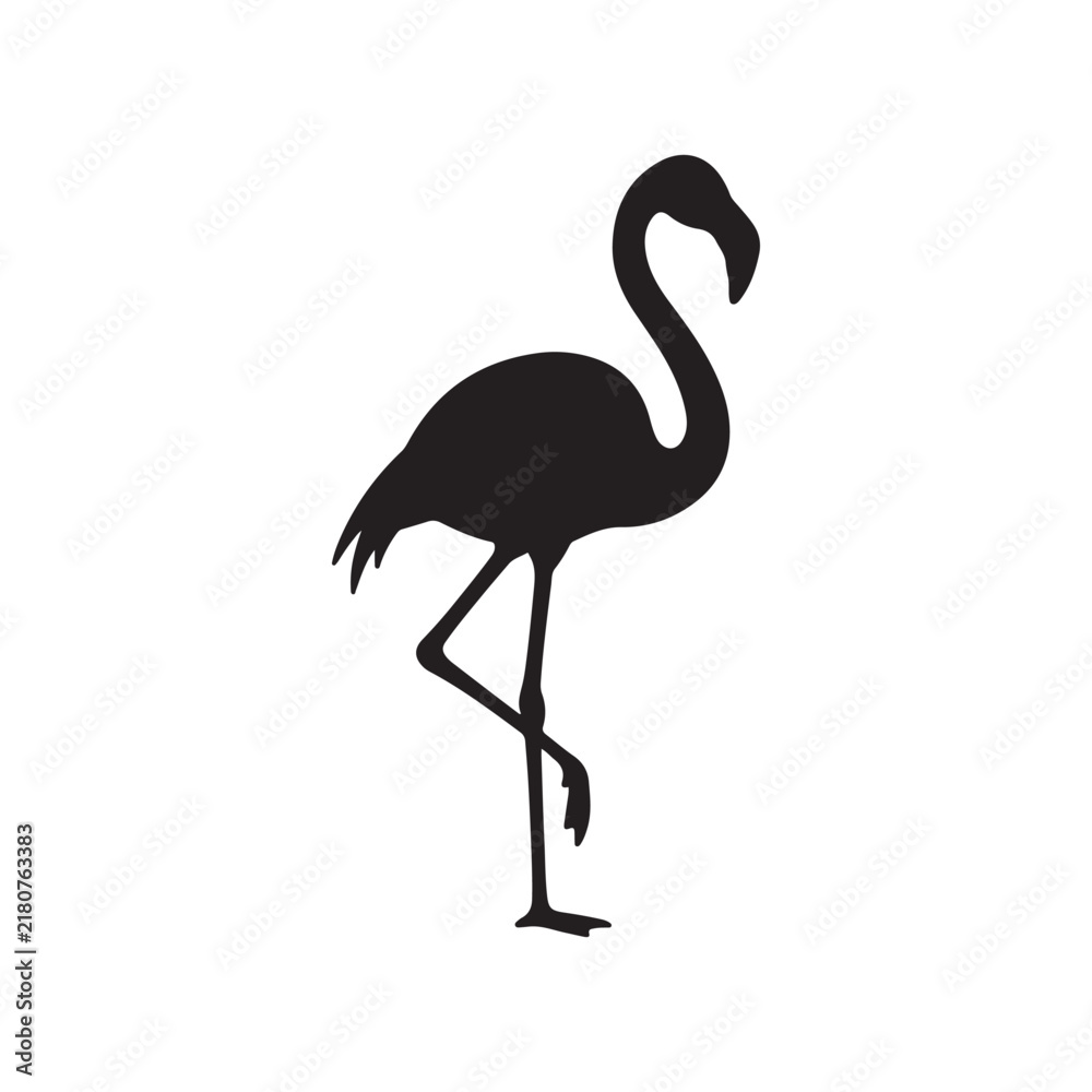 Fototapeta premium Flamingo silhouette on one leg during a simple graphic design with minimal detail for advertising