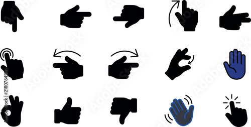 Collection of modern gesture icons for digital interfaces and touchscreen navigation on a clean background
