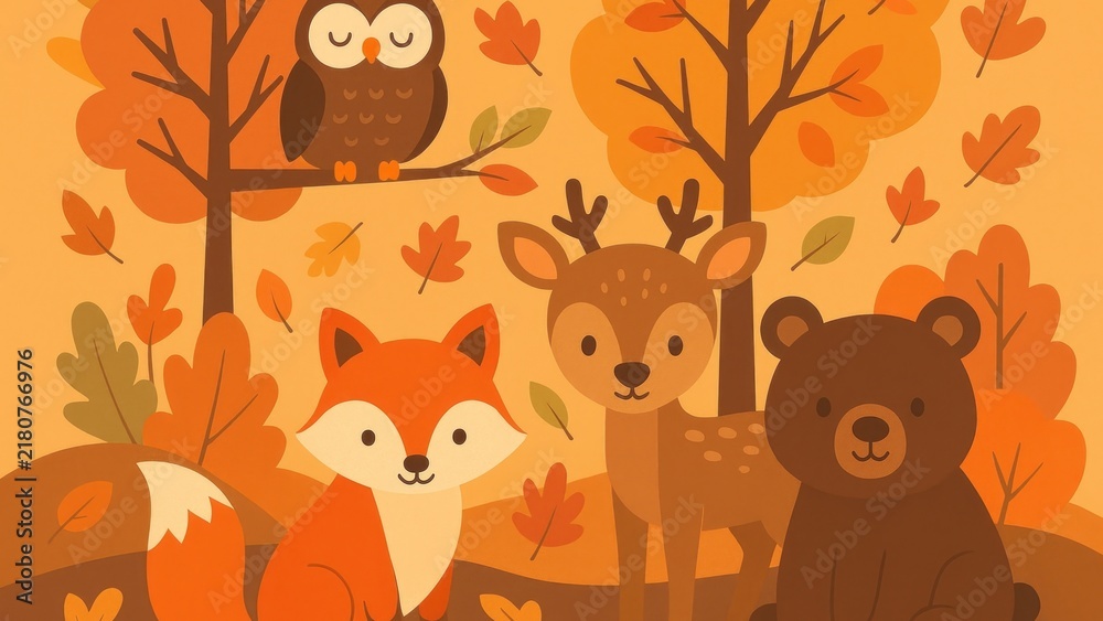 Fototapeta premium Cute woodland animals desktop wallpaper