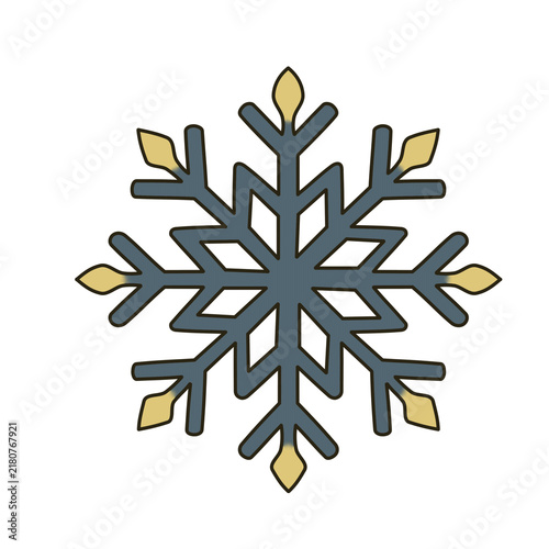 Retro Folk Art Snowflake Vector Illustration Slate Blue and Yellow Winter Crystal Element