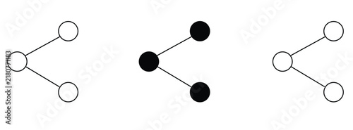 Minimalist abstract graphic illustration featuring three connected node structures arranged in a horizontal row on white background