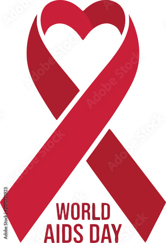 World Aids Day Red Awareness Ribbon with Heart Shape Symbol