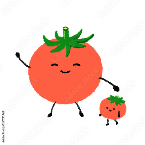 手描き風トマトのキャラクターアイコンとポーズのイラスト