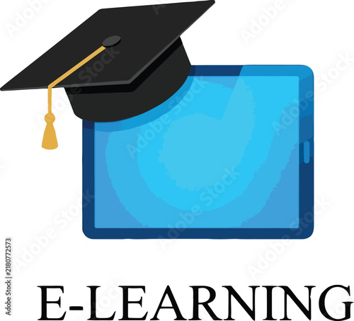 E Learning Concept with Graduation Cap on Digital Tablet Screen