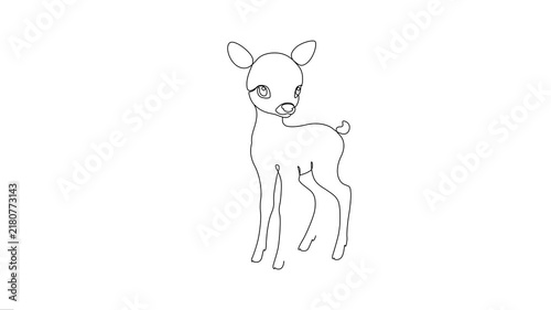 Cute Baby Deer Standing Continuous Line Art Animation.