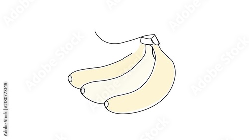 Yellow Banana Bunch Continuous Line Art Animation. 