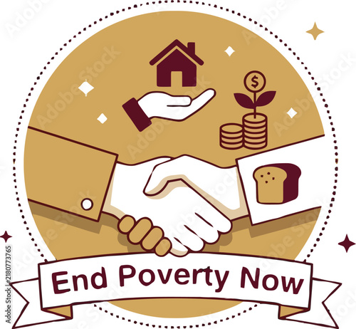 Poverty Alleviation Concept with Handshake and Welfare Icons