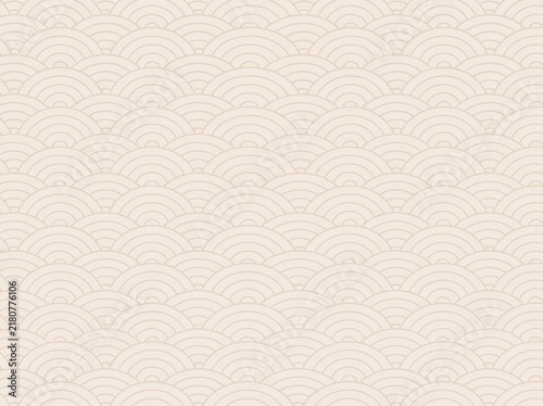 Seamless Japanese Seigaiha wave pattern vector background in beige pastel tones for oriental texture