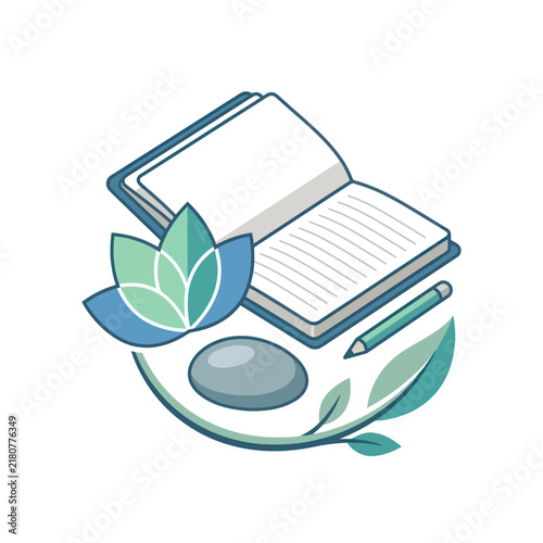 Mindful Journaling and Wellness with Nature Elements Illustration.