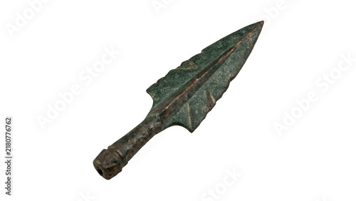Fotografie Prehistoric stone arrowhead spear tip weapon artifact isolated primitive tool sp