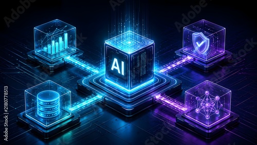 Naklejka AI technology network with data analytics and security