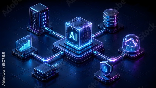 Naklejka AI technology network with data cloud and security icons