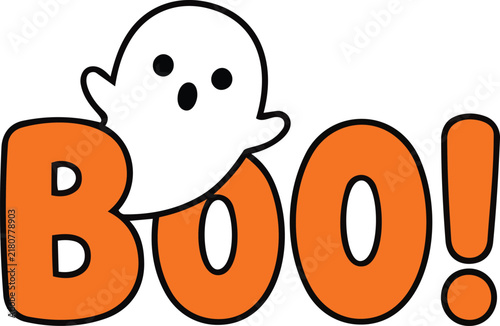 Hey Boo Halloween Hand Lettering with Ghost, Cute Spooky Typography for Halloween Cards, Stickers, Invitations and Party Designs