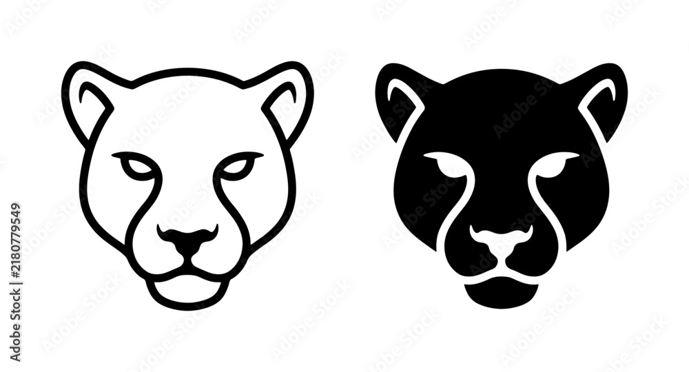 Obraz premium Cheetah Head Icons, Wild Animal Vector Graphics, Black and White Big Cat Logos
