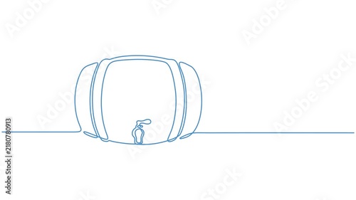 Wooden barrel continuous one line drawing animation, Self drawing line animation wooden oak beer barrel with a tap continuous one single line drawn concept video, barrel drink vintage object one line 