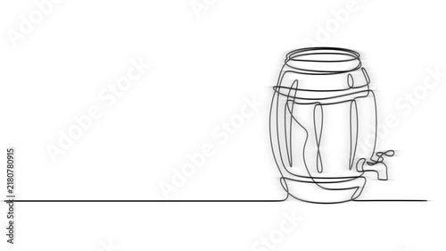 Wooden barrel continuous one line drawing animation, Self drawing line animation wooden oak beer barrel with a tap continuous one single line drawn concept video, barrel drink vintage object one line 
