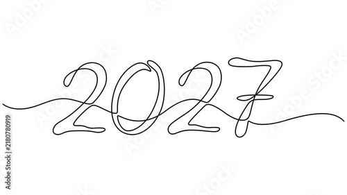 Minimalist one line art animation of year 2027 text on a white background, Animated self drawing of continuous line draw of 2027 New Year. Full length one line animation. 4K, 2027 continuous one line.