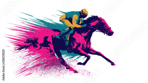 Jockey Horse Racing Illustration Speed Motion Splash Vector Sport Dynamic Pink Racehorse Competition Graphic Design