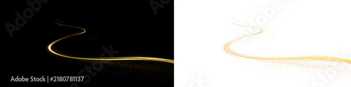 Winding Golden Light Trail With A Long Flowing Curve And Glitter Dust On Transparent Background